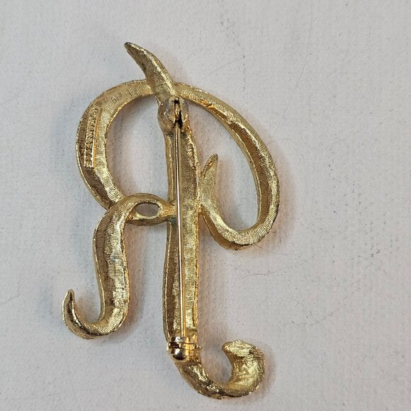 Mamselle Letter R Initial Brooch Gold Tone Monogram Script Retro Brushed Jewelry - Picture 2 of 9